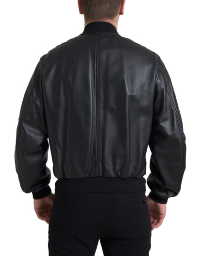 Dolce &amp; Gabbana Elegant Sort Læderbomberjakke