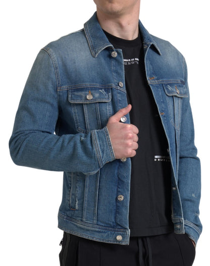 Dolce &amp; Gabbana Elegant Blå Denim Stretchjakke
