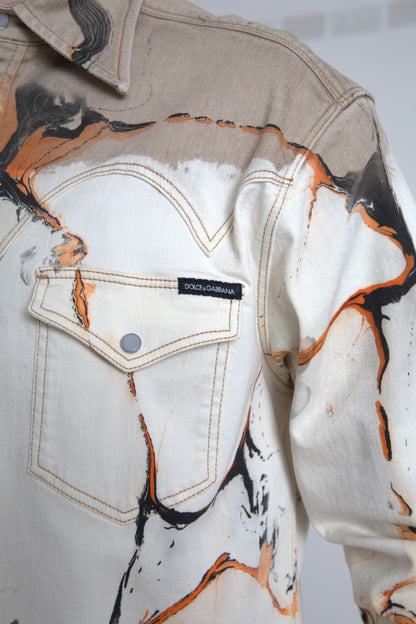 Dolce &amp; Gabbana Flerfarvet Bomulds Stretch Denim Skjorte