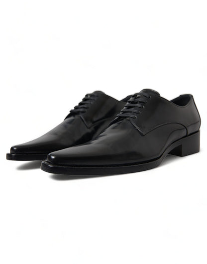 Dolce &amp; Gabbana Elegante Sorte Læder Formelle Flade Sko