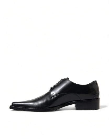 Dolce &amp; Gabbana Elegante Sorte Læder Formelle Flade Sko