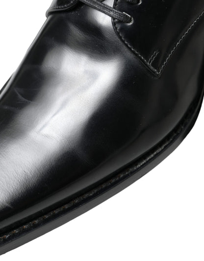 Dolce &amp; Gabbana Elegante Sorte Læder Formelle Flade Sko