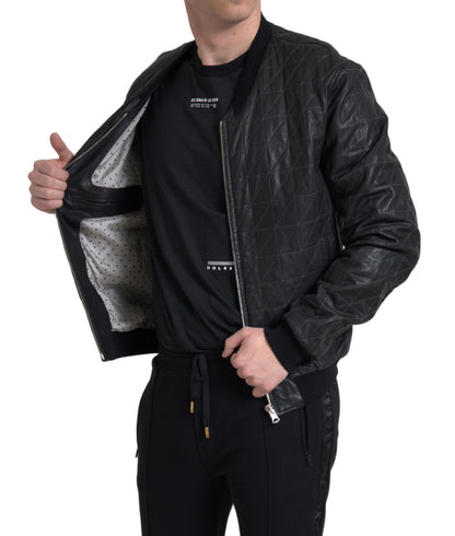 Dolce &amp; Gabbana Elegant Sort Læderbomberjakke