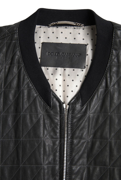 Dolce &amp; Gabbana Elegant Sort Læderbomberjakke