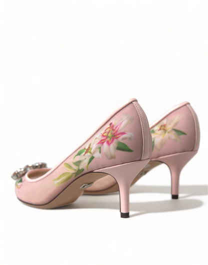 Dolce &amp; Gabbana Elegante Lyserøde Blomster Krystal Pumps