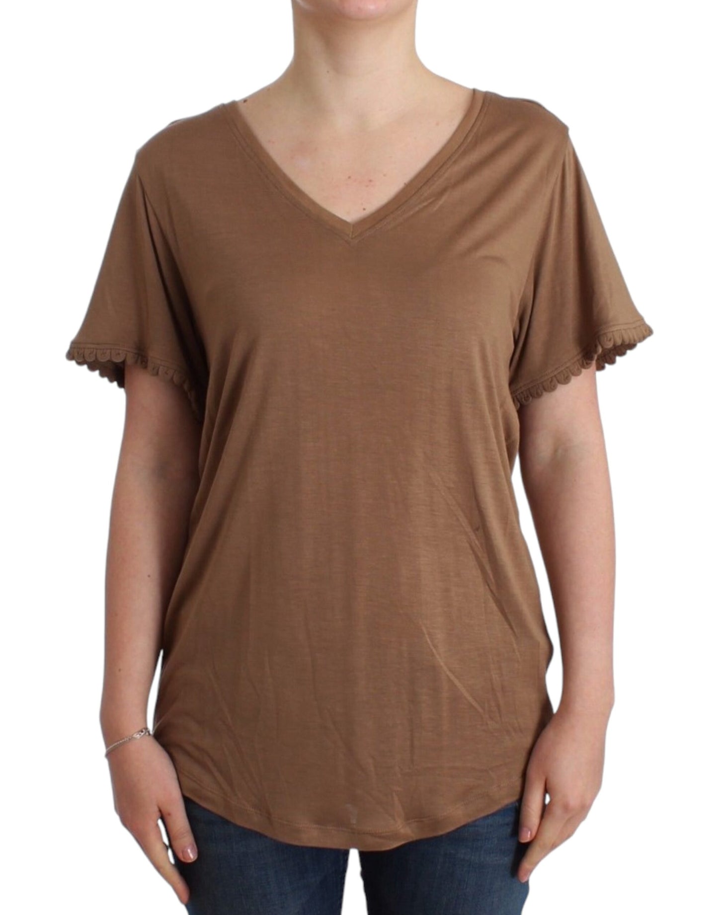 John Galliano Elegant kortærmet brun rayon top