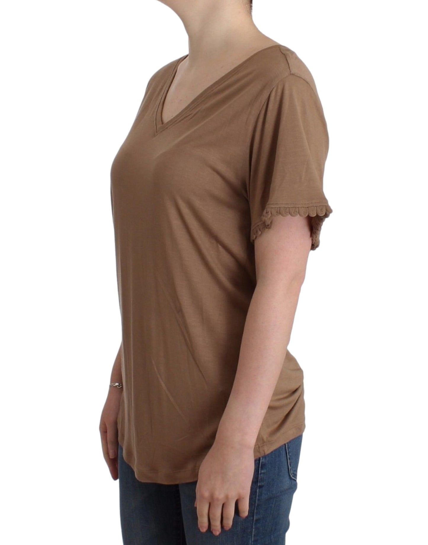 John Galliano Elegant kortærmet brun rayon top