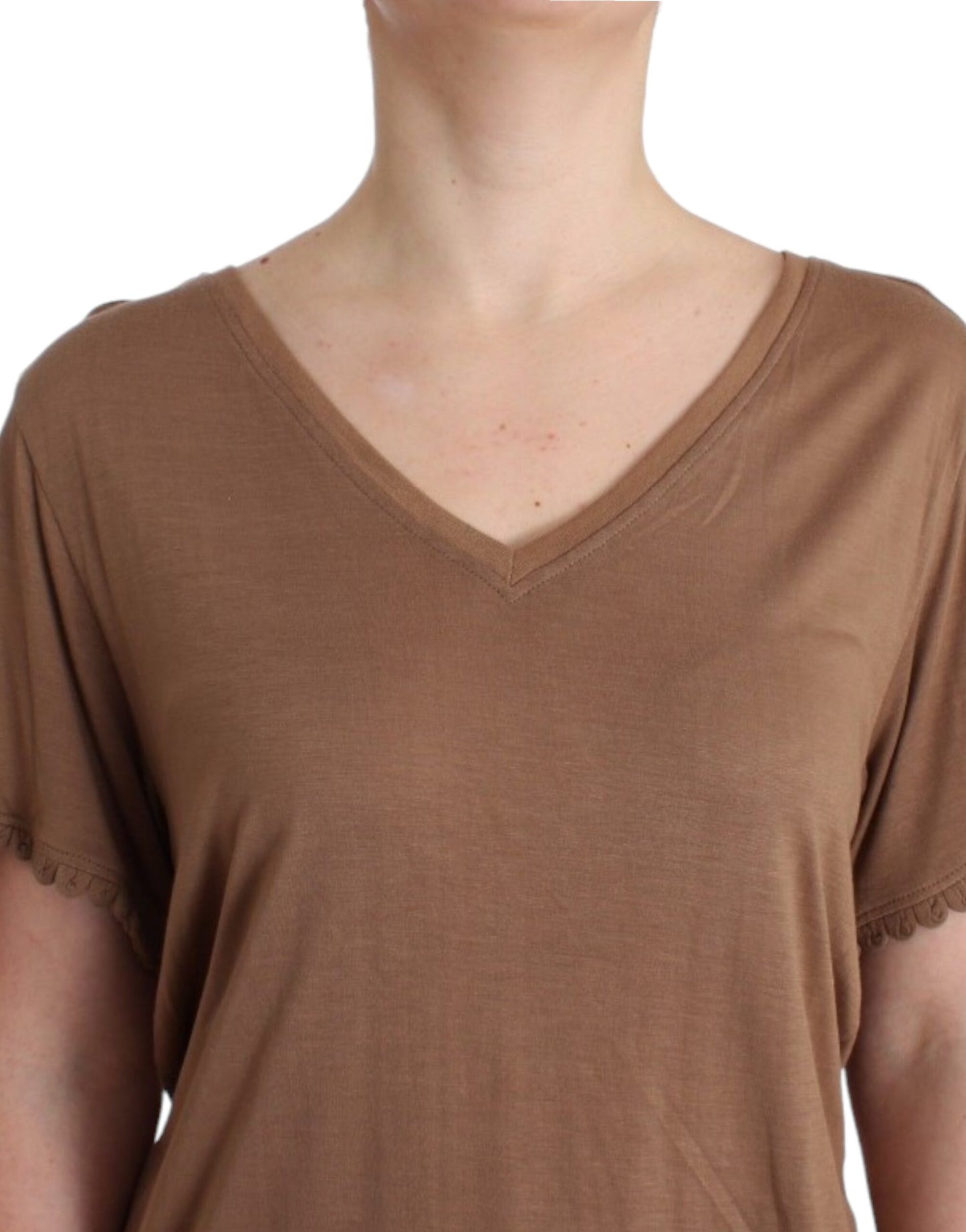 John Galliano Elegant kortærmet brun rayon top