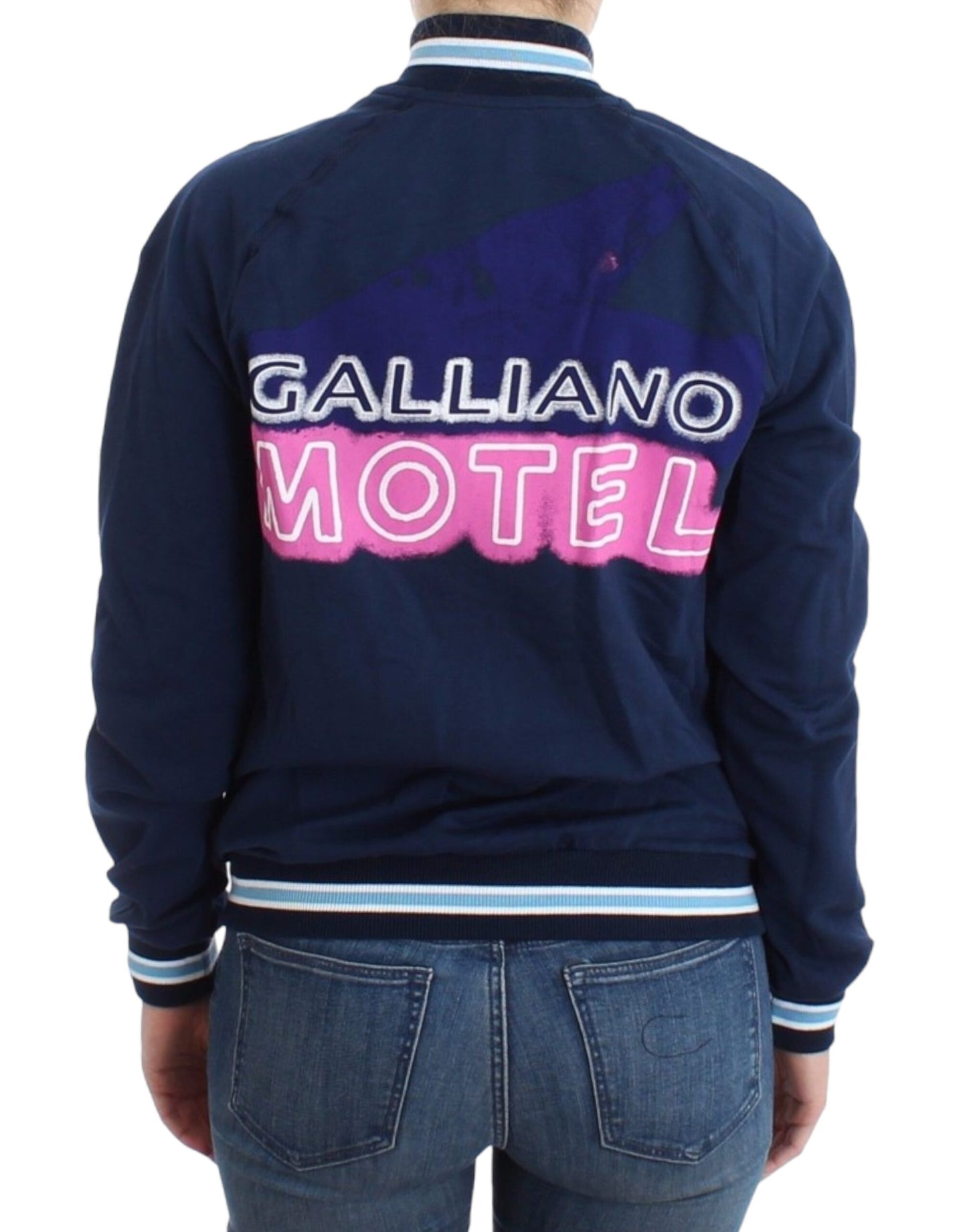 John Galliano Chic blå lynlåscardigan med logodetaljer