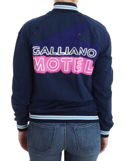John Galliano Chic Blå Lynlåscardigan med Logodetalje