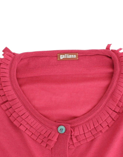 John Galliano uldcardigan med flæsedetaljer i pink