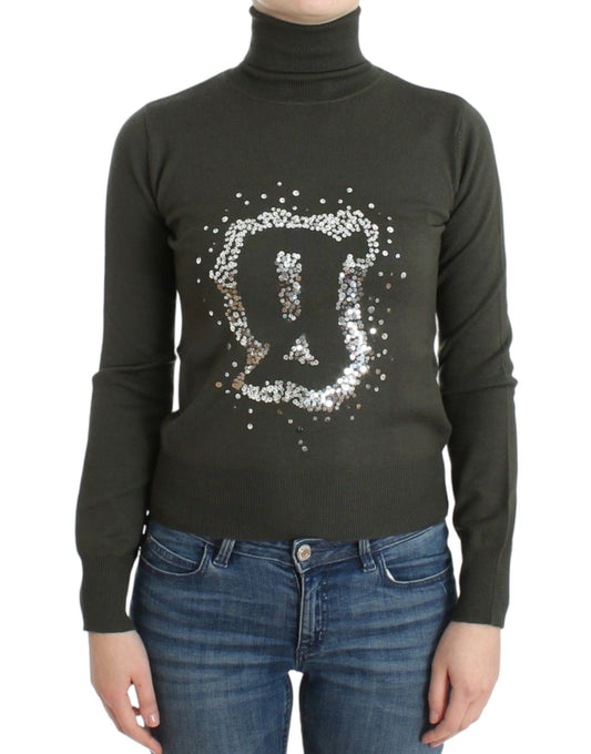 John Galliano Chic grøn rullekrave-jomfruuldsweater