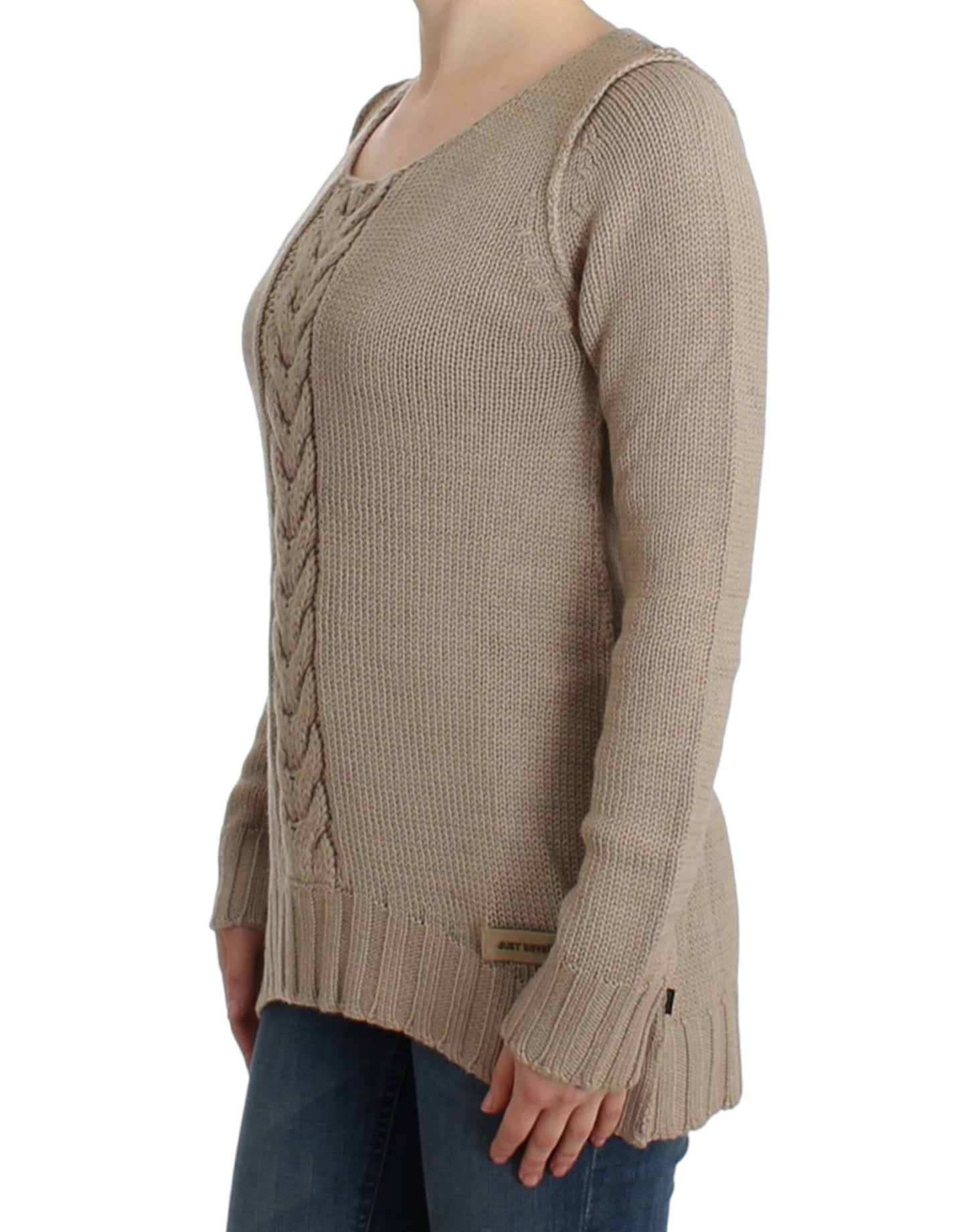 Cavalli Elegant beige strikket sweater med rund hals