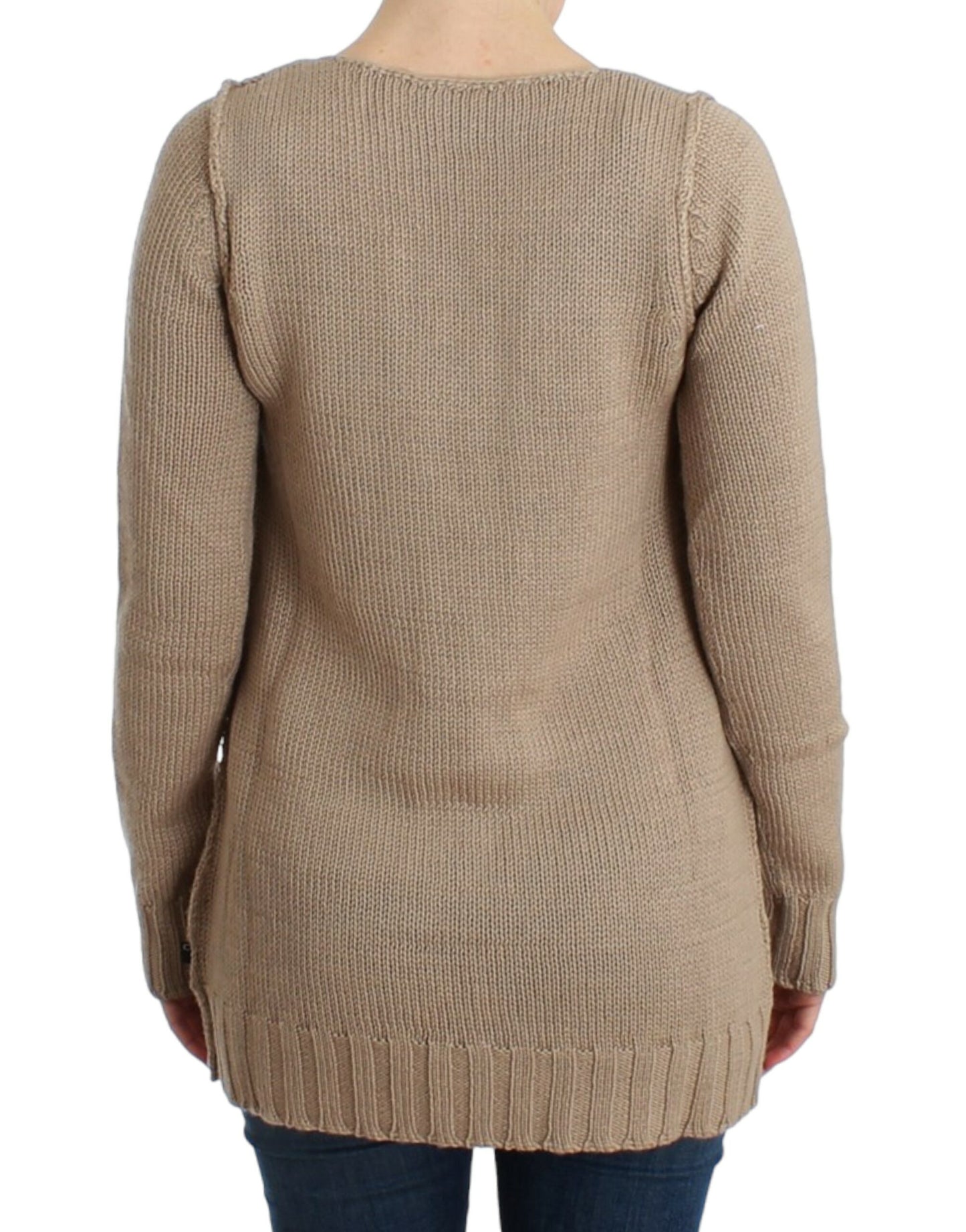 Cavalli Elegant beige strikket sweater med rund hals