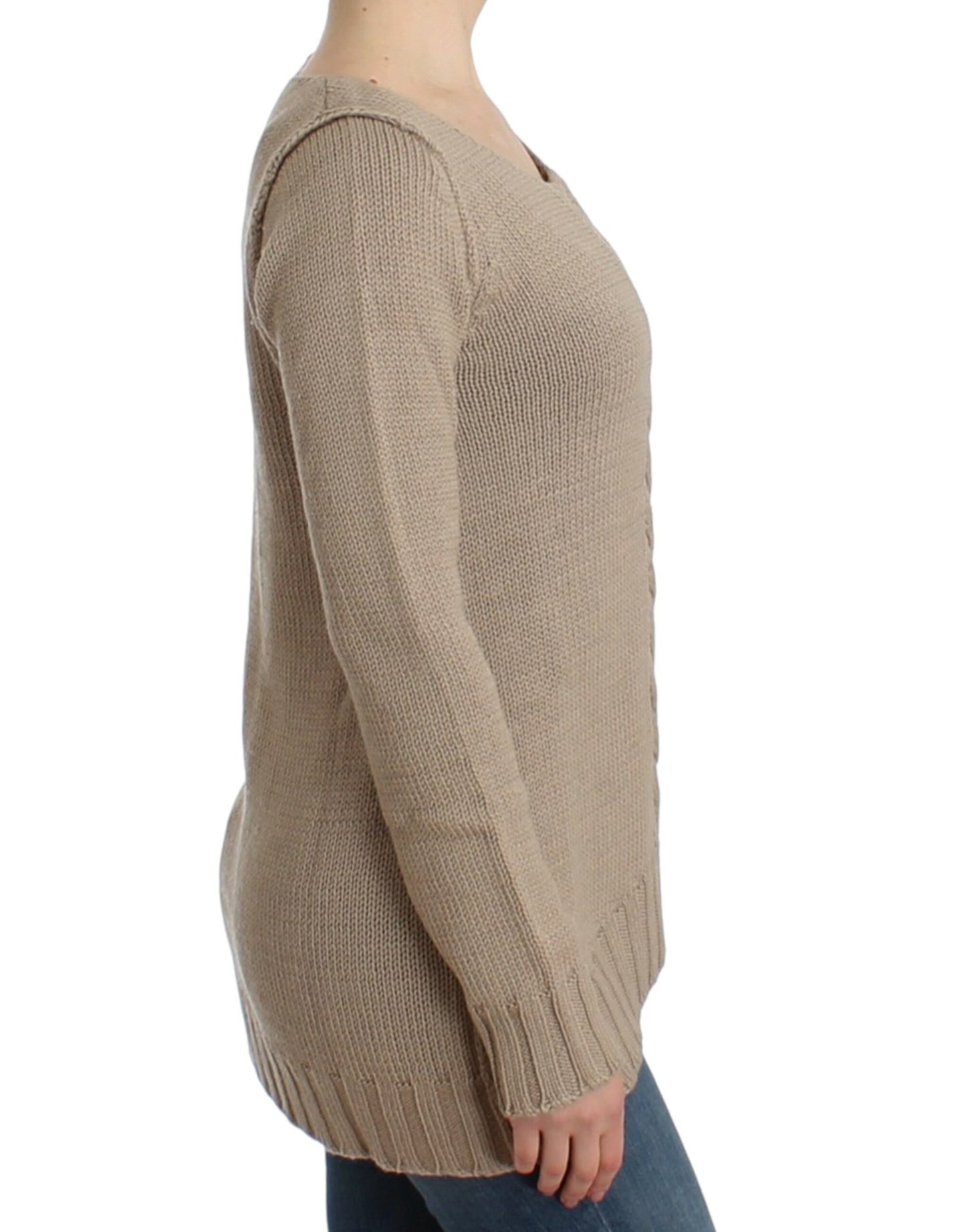 Cavalli Elegant beige strikket sweater med rund hals