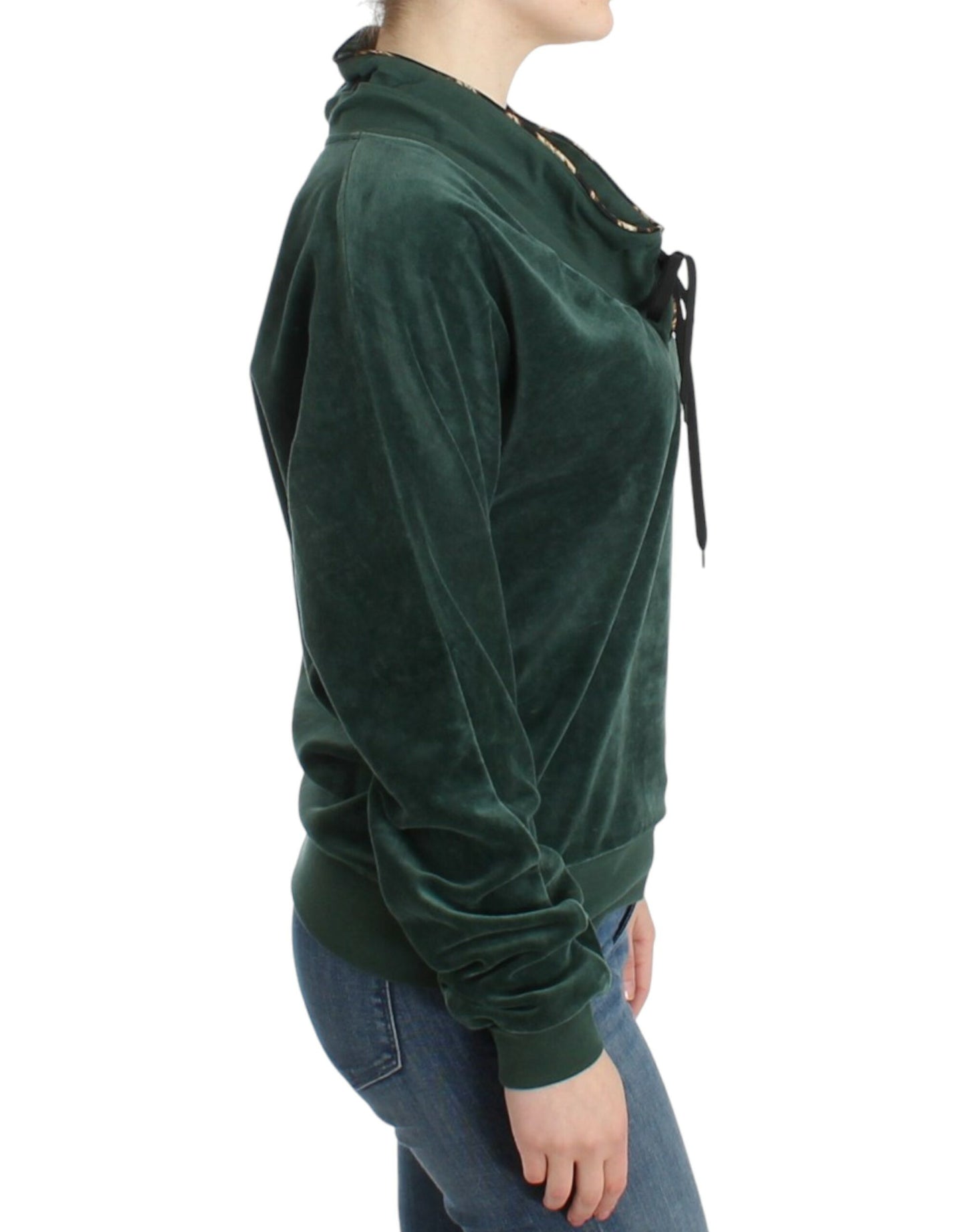 Cavalli Elegant Green Mock Sweater med Rhinestone Detail