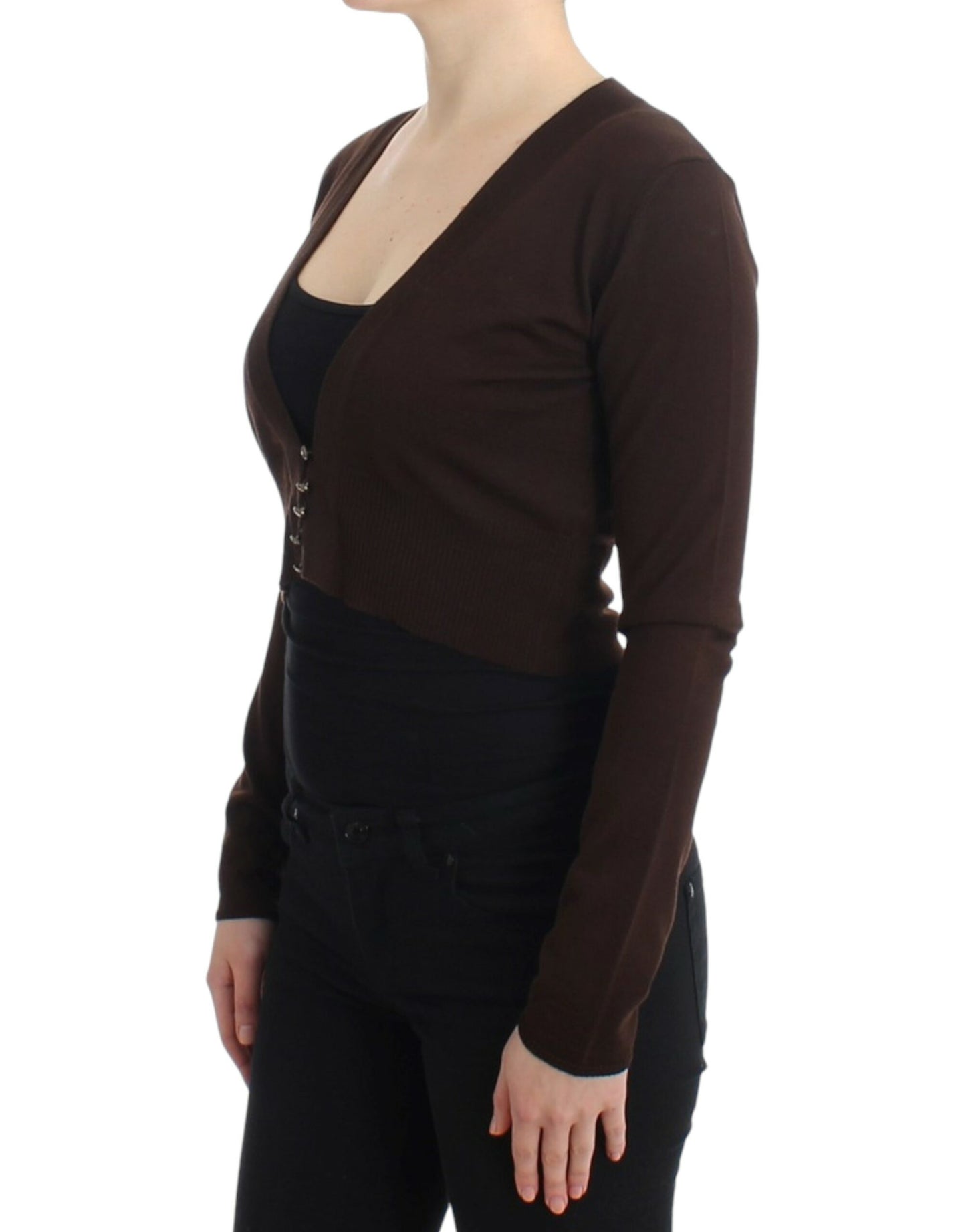 Cavalli Elegant Brown Virgin Wool Cropped Cardigan