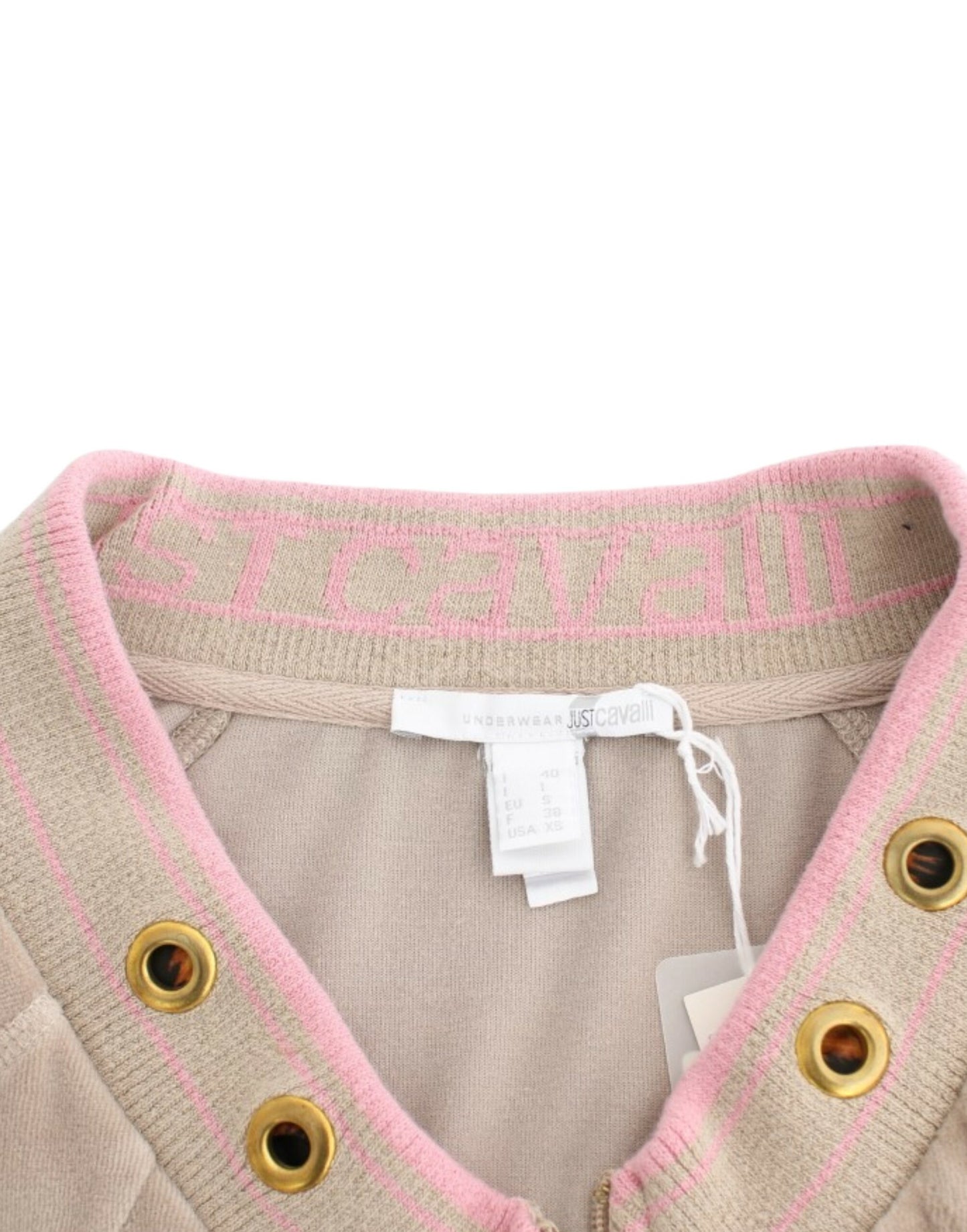 Cavalli Beige Cardigan med lynlås med guldfarvede accenter