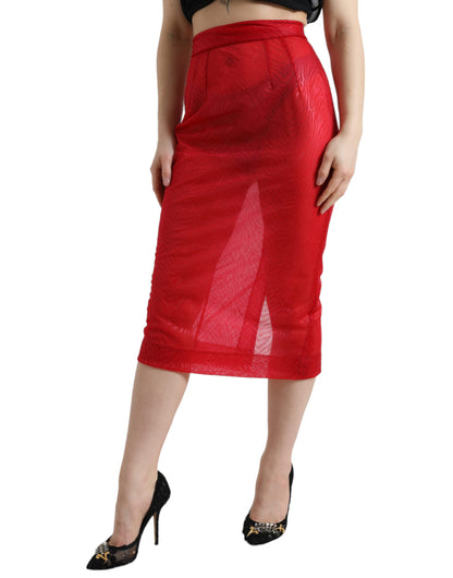 Dolce &amp; Gabbana Chic Rød Højtaljet Transparent Midi-Nederdel