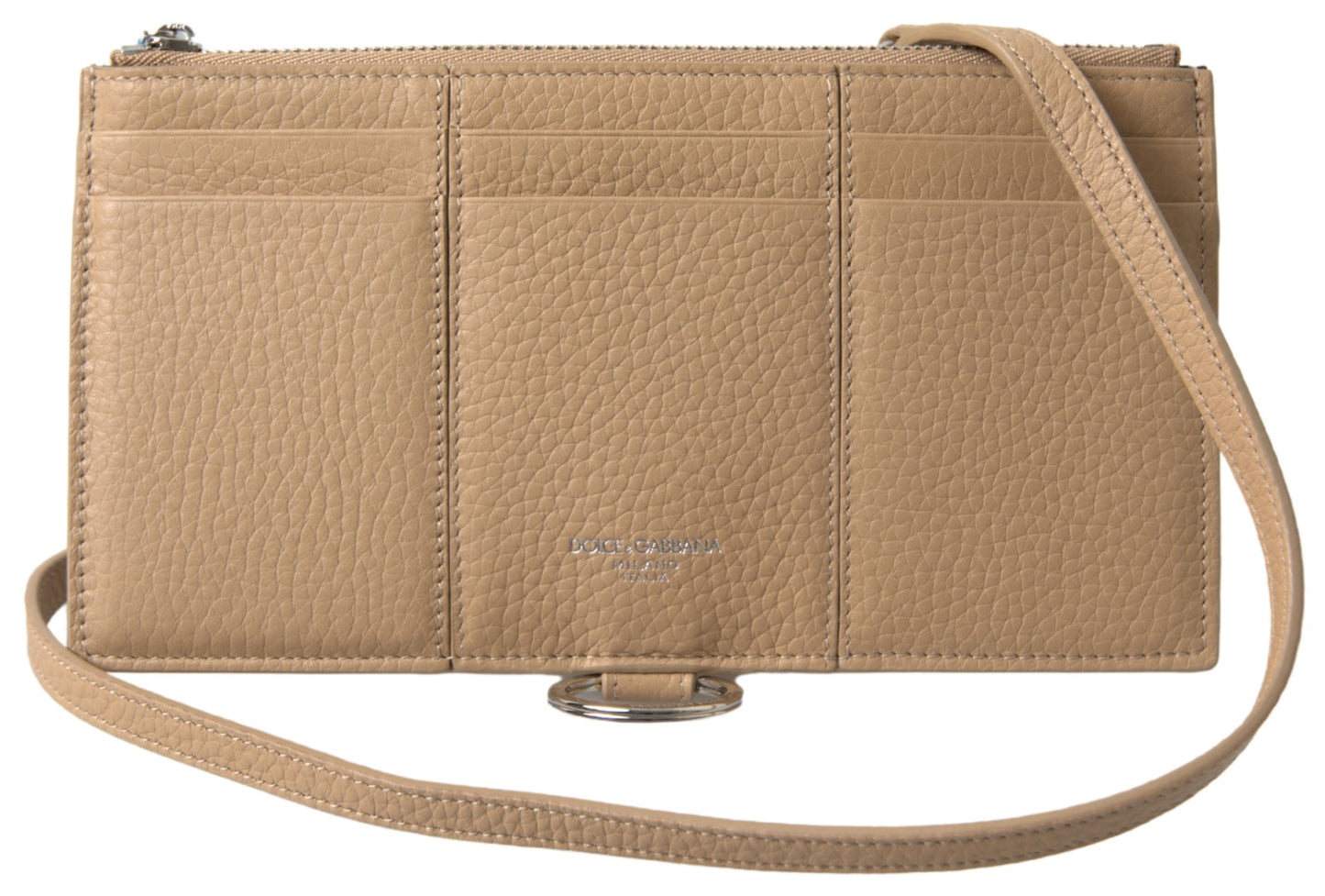 Dolce &amp; Gabbana Elegant Beige Læderpung med Aftagelig Rem