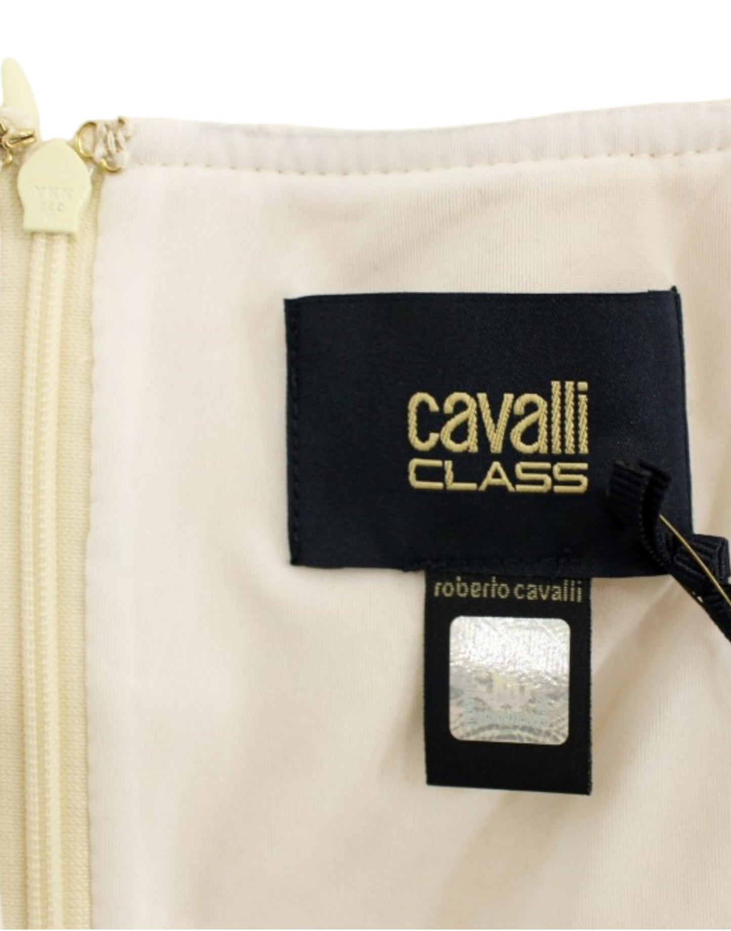 Cavalli Elegant sheath blondekjole i sort og beige