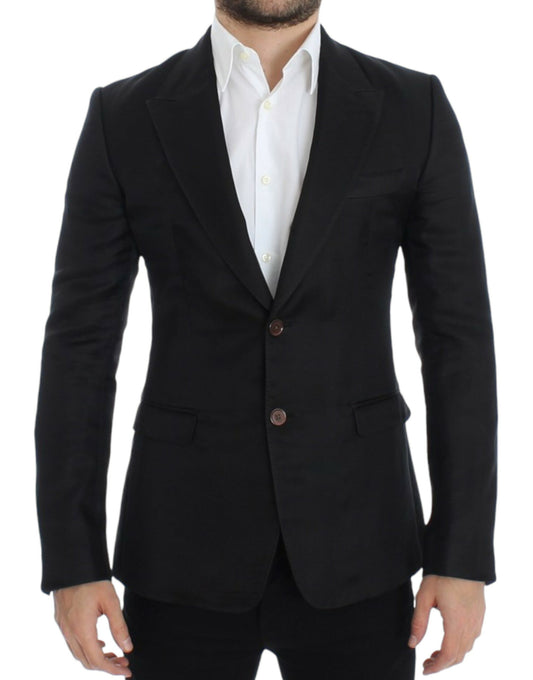 Dolce &amp; Gabbana Elegant Black Silk Blend Blazer med to knapper