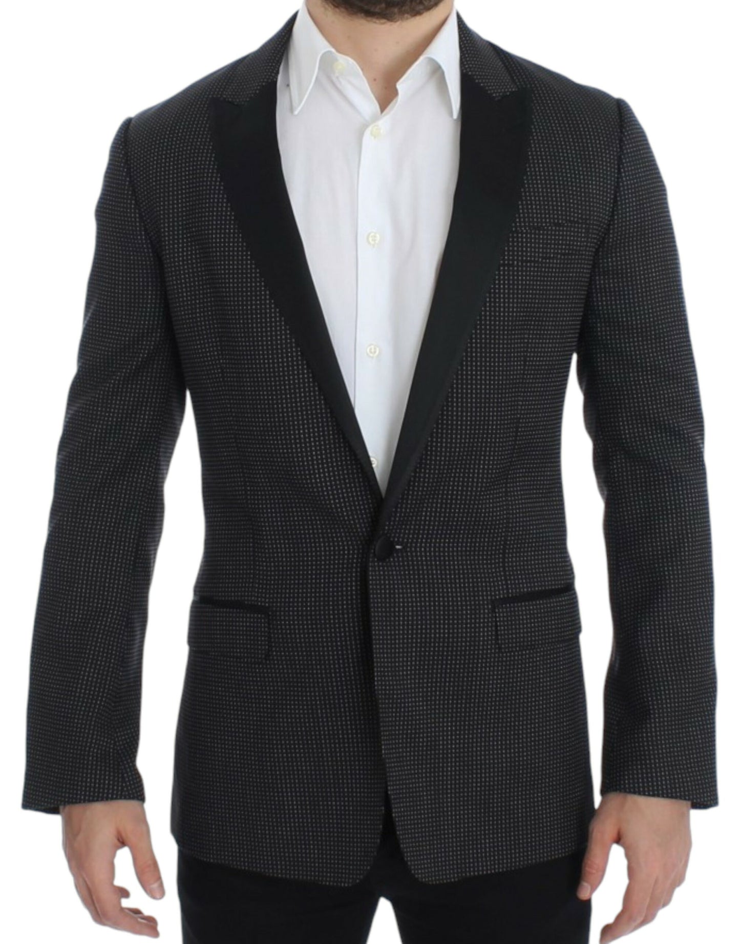 Dolce &amp; Gabbana Elegant Black Polka Dotted Slim Fit Blazer