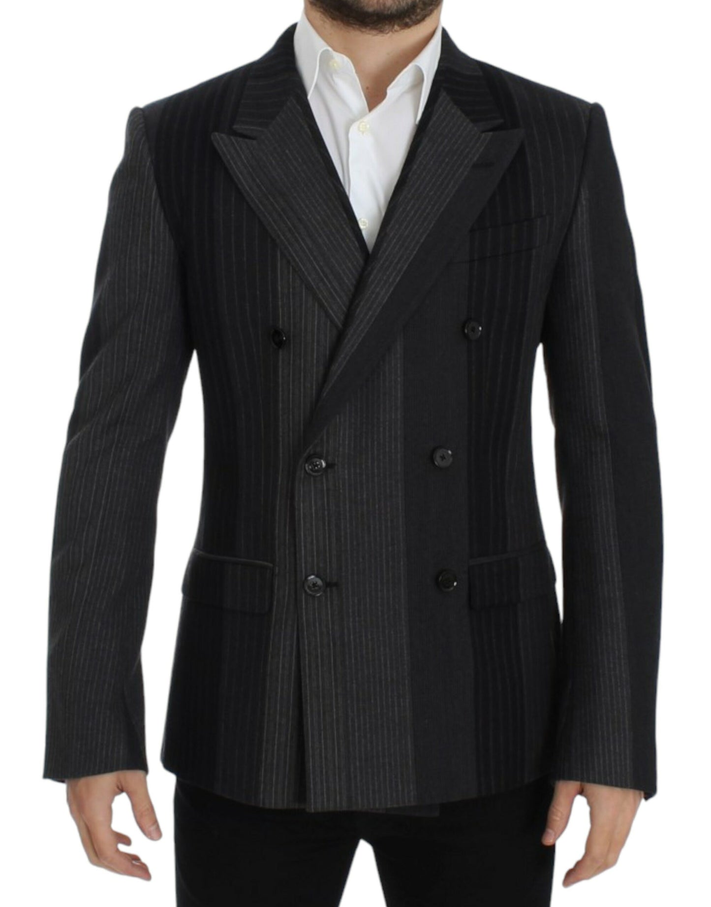 Dolce &amp; Gabbana elegant gråstribet uld slank blazer