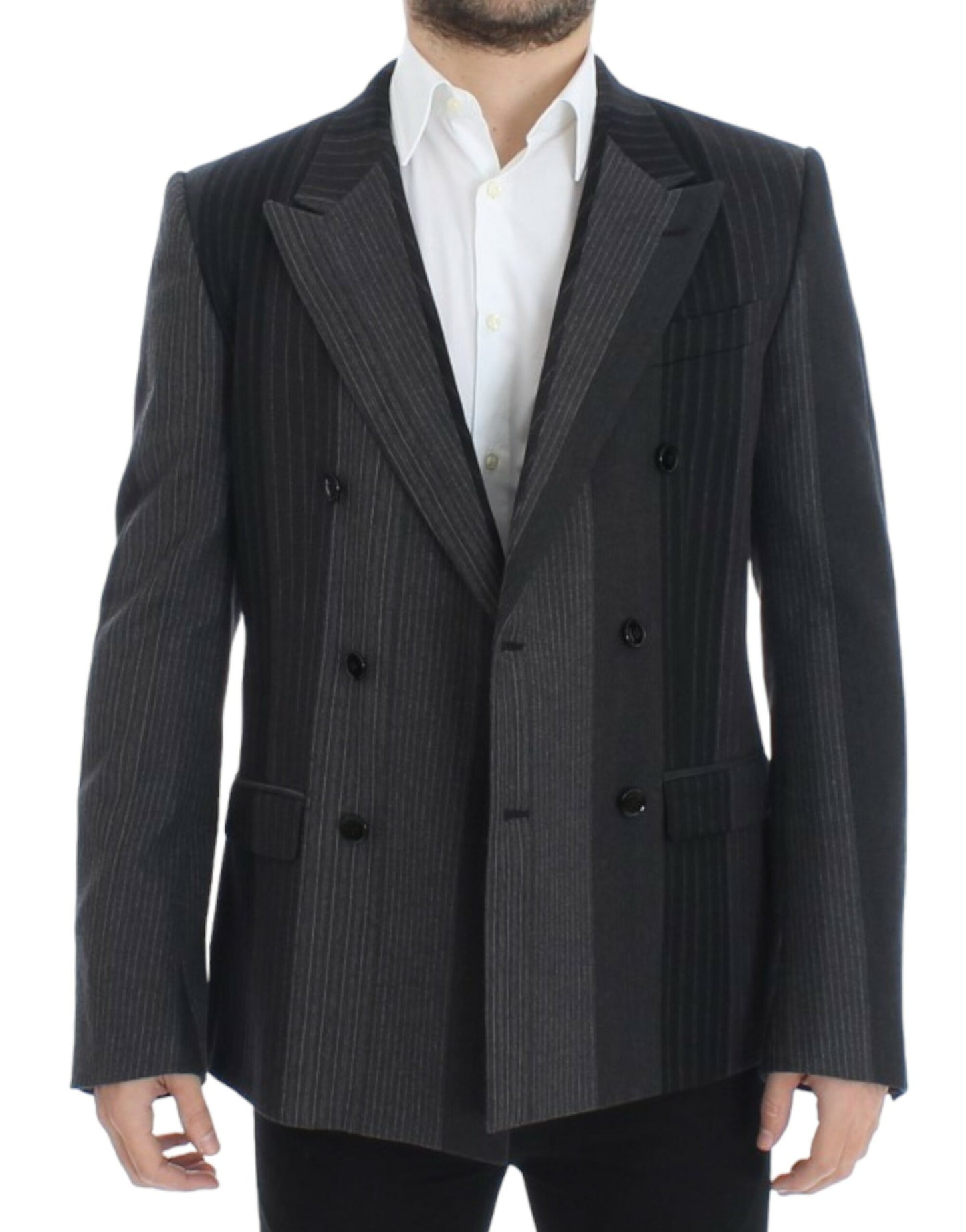 Dolce &amp; Gabbana elegant gråstribet uld slank blazer