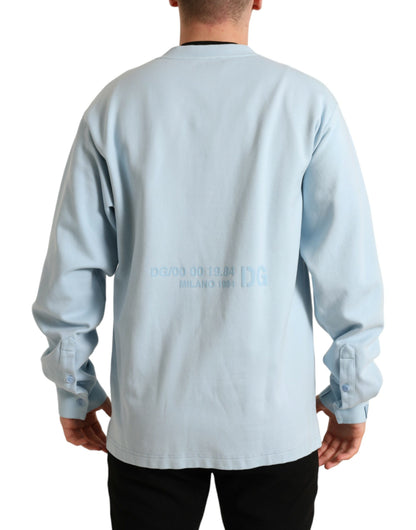 Dolce &amp; Gabbana Elegant Lyseblå Bomuldsblanding Rund Hals Sweater