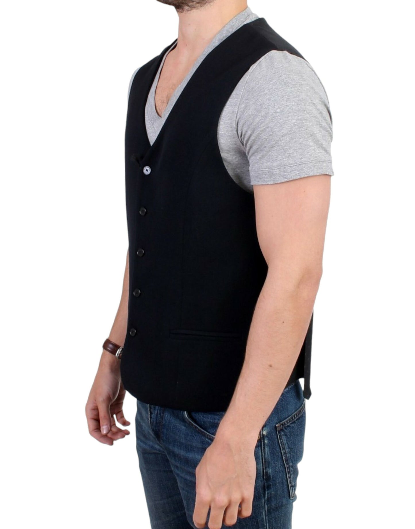 Kostume National Elegant Black Wool Blend Casual Vest