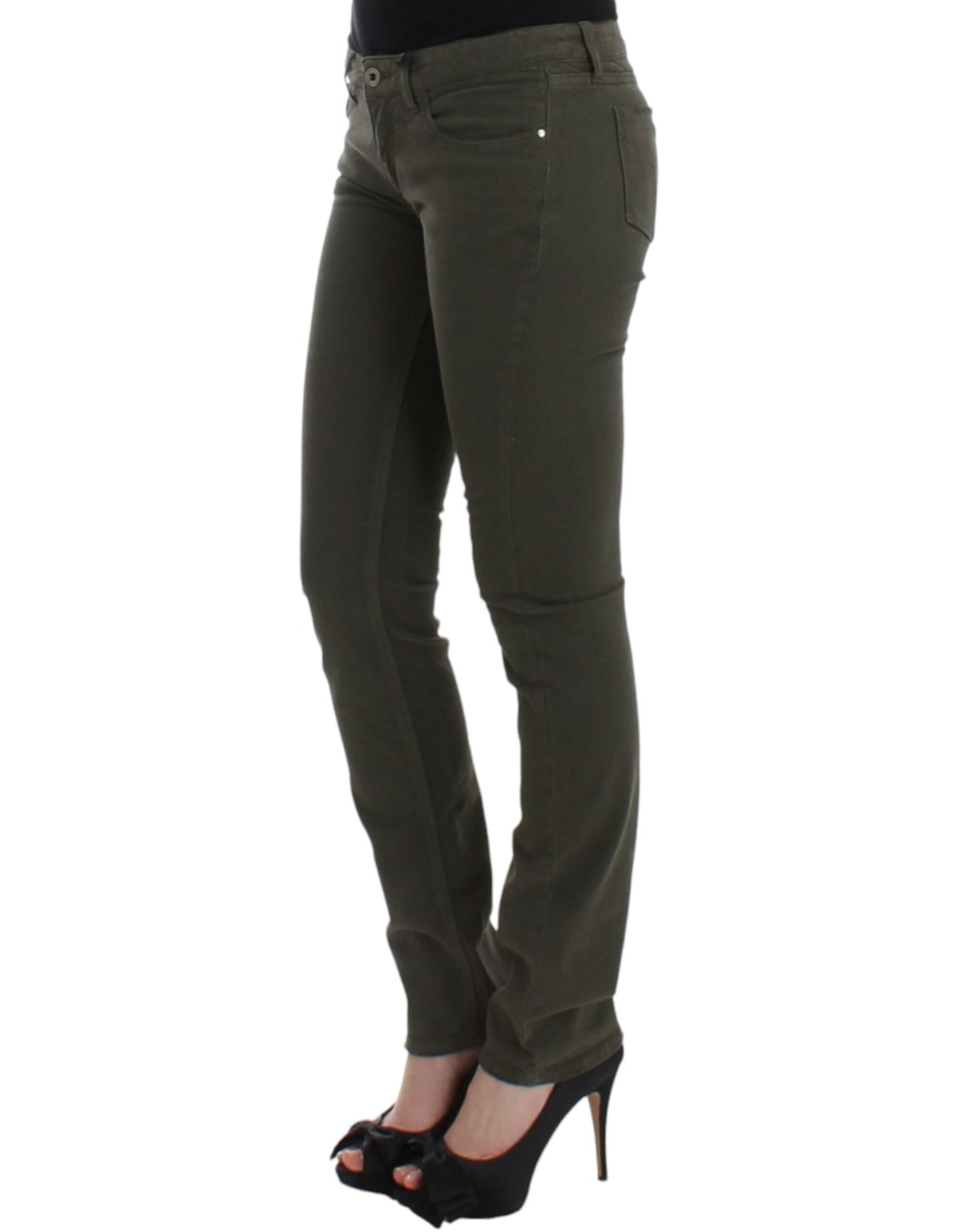 Kostume National Chic Green Slim Leg Designer Jeans