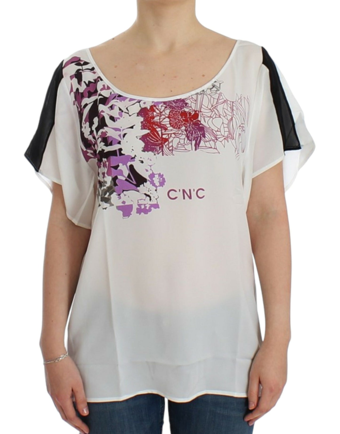 Costume National Chic Hvid V-hals Motiv Print Tee