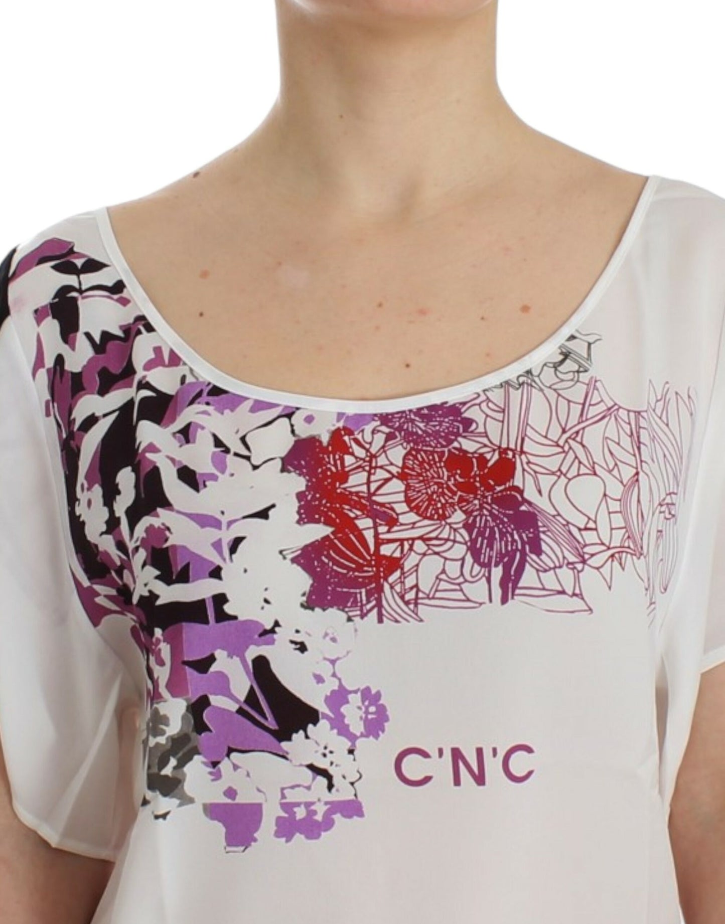 Costume National Chic Hvid V-hals Motiv Print Tee