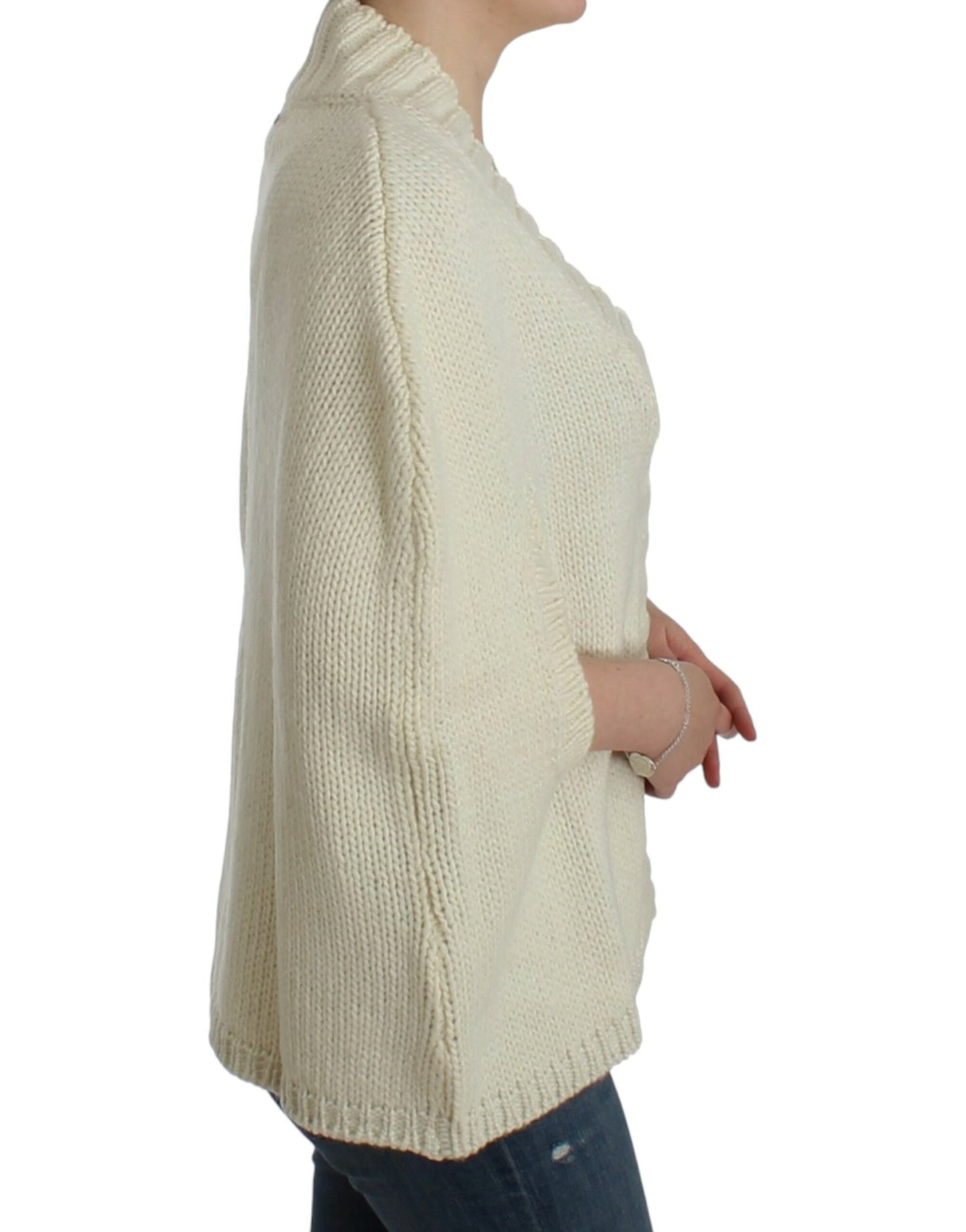 Kostume National Elegant White Knitted Cape-Cardigan Hybrid