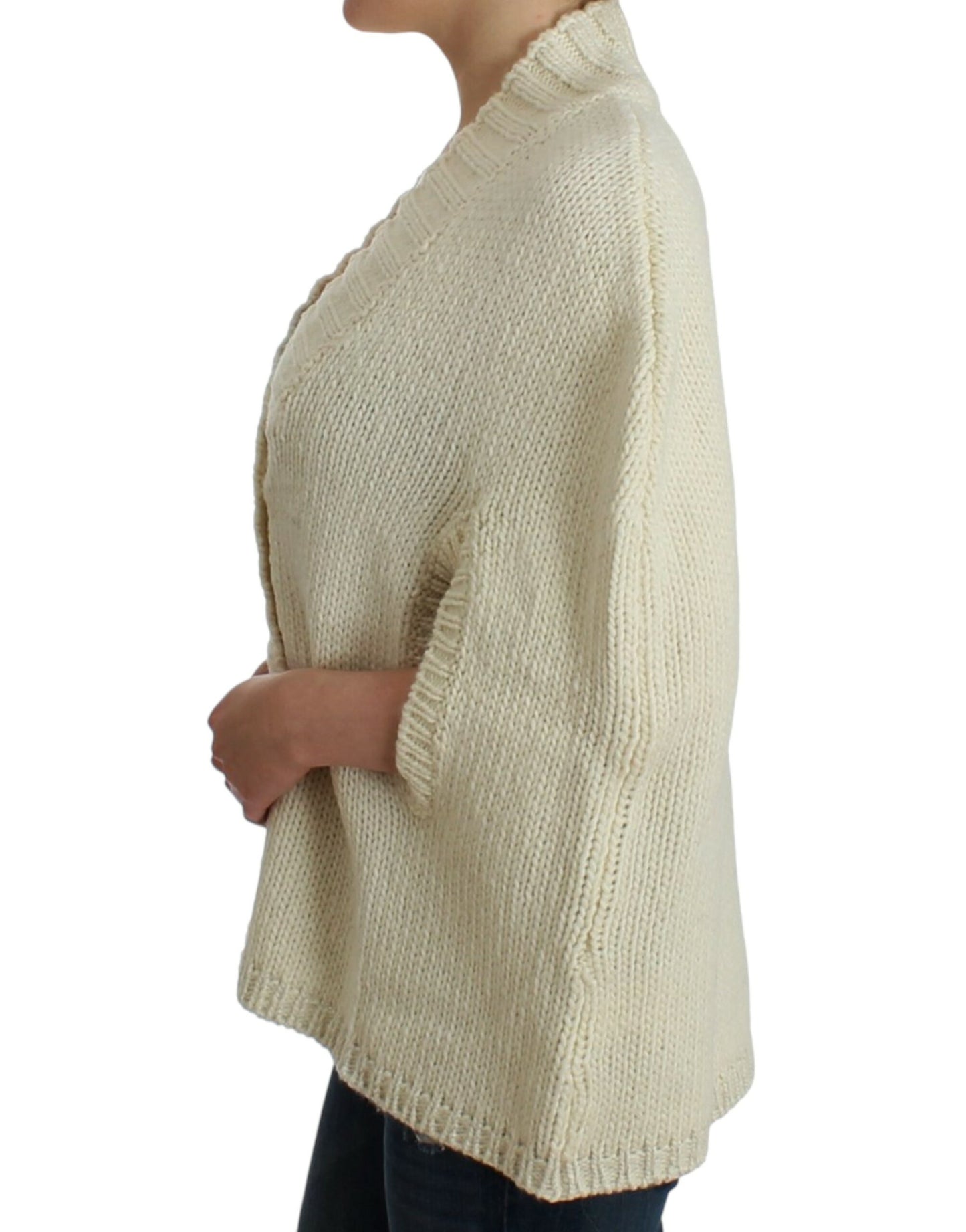 Kostume National Elegant White Knitted Cape-Cardigan Hybrid