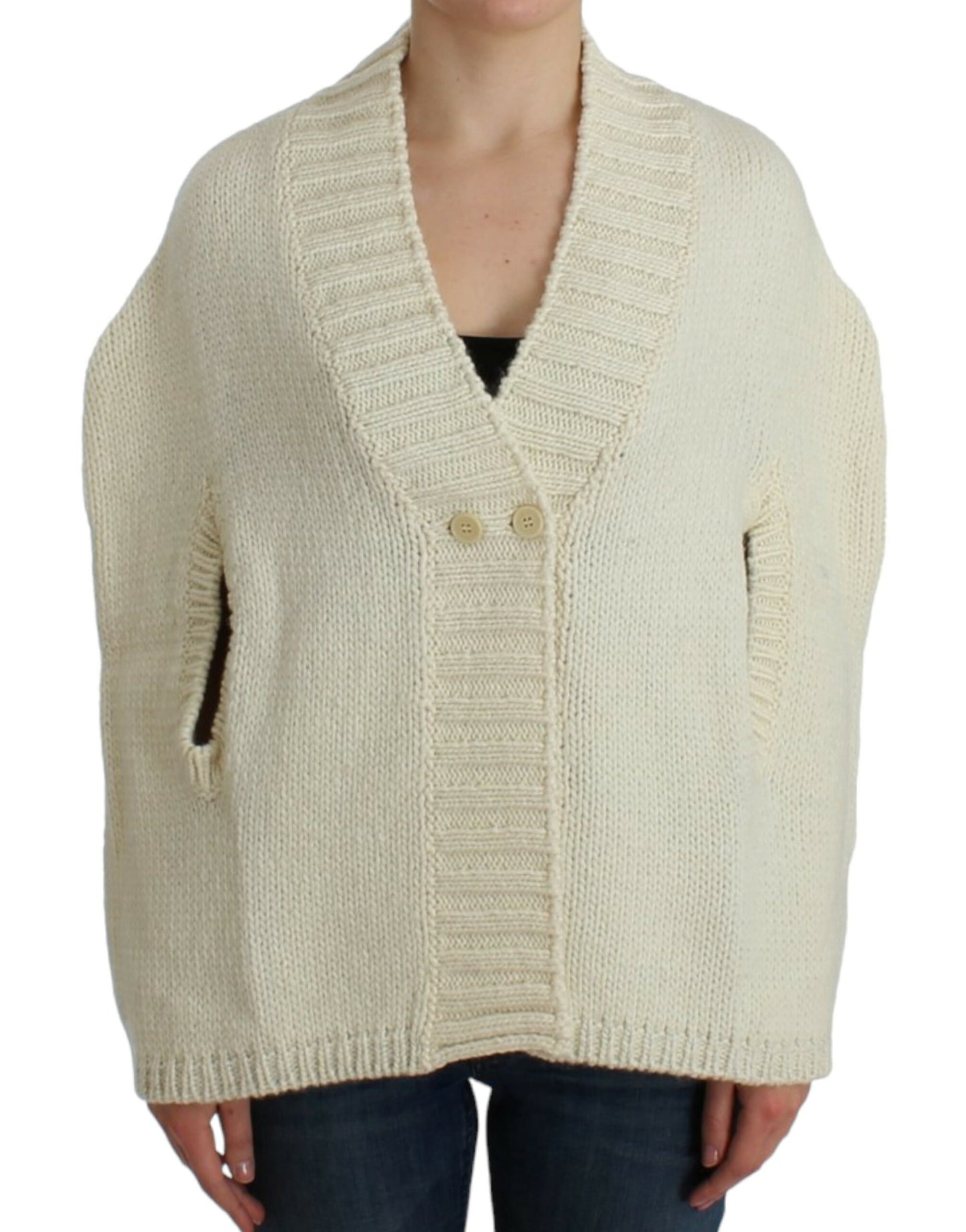 Kostume National Elegant White Knitted Cape-Cardigan Hybrid