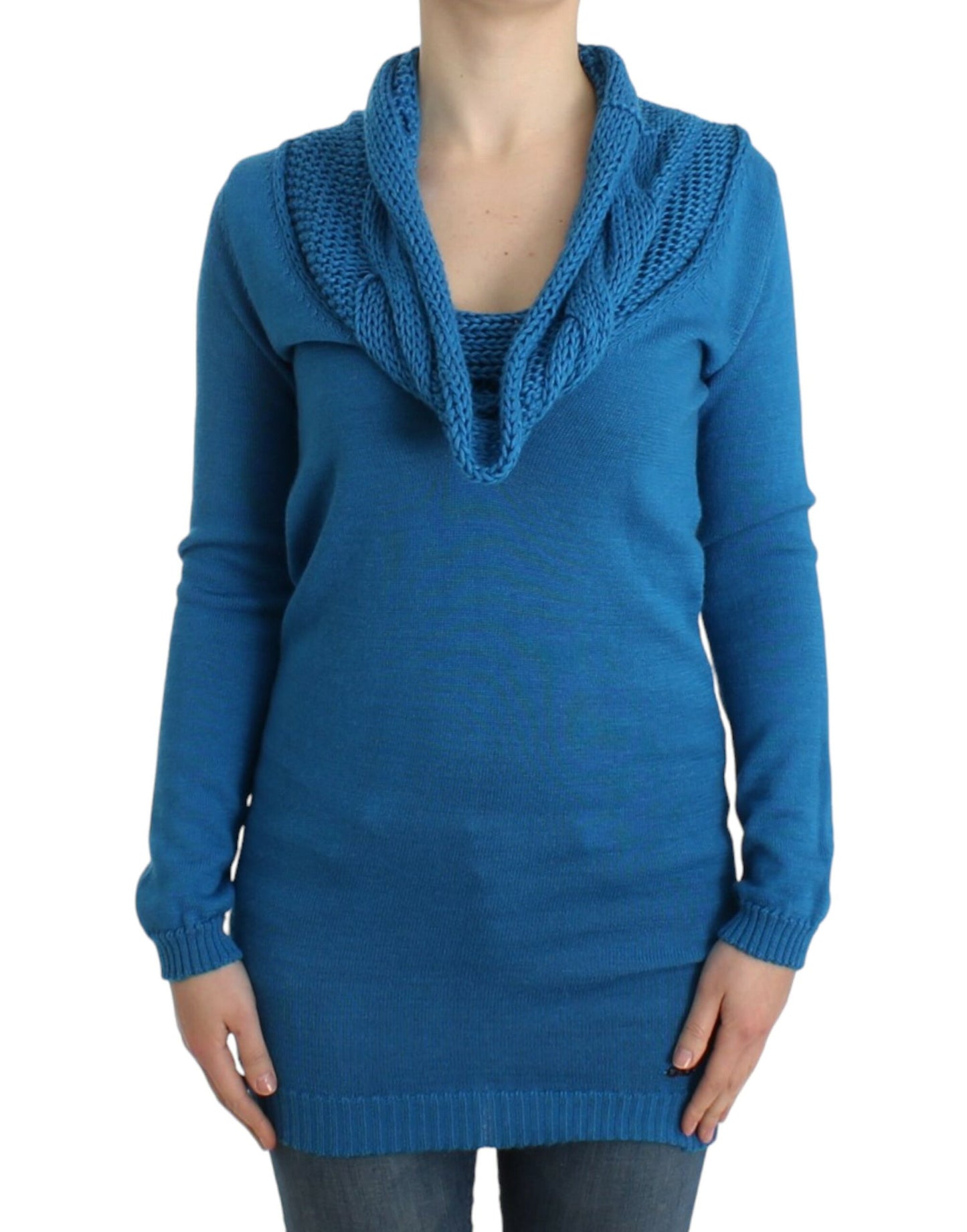 Kostume National Chic Blue Scoop Neck strik sweater