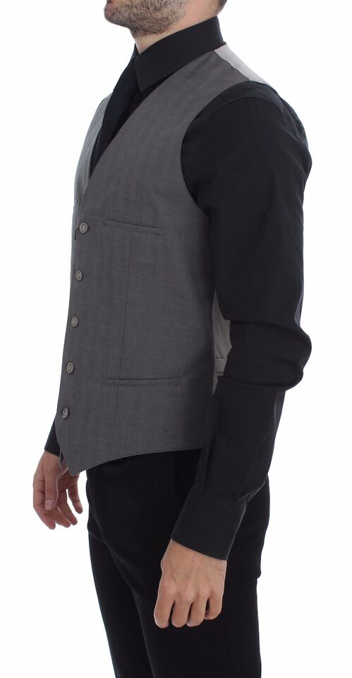 Dolce &amp; Gabbana Elegant Grey Slim Fit Dress Vest