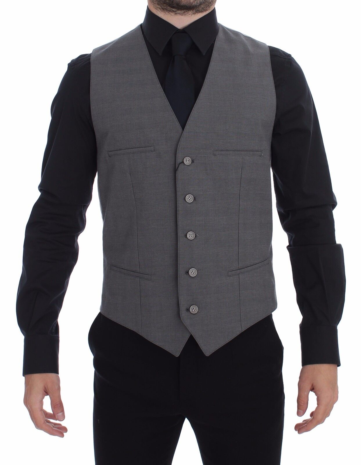 Dolce &amp; Gabbana Elegant Grey Slim Fit Dress Vest