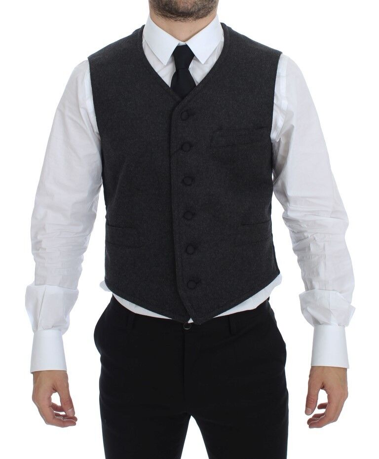 Dolce &amp; Gabbana Elegant Grey Wool Blend Dress Vest