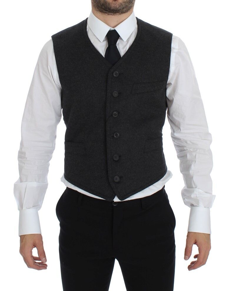 Dolce &amp; Gabbana Elegant Grey Wool Blend Dress Vest