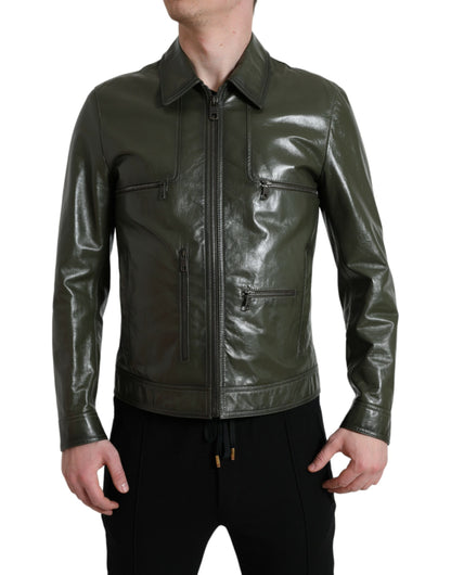 Dolce &amp; Gabbana Emerald Elegance Læderbikerjakke