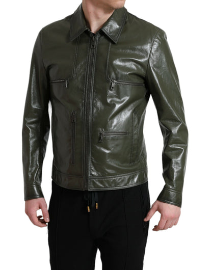 Dolce &amp; Gabbana Emerald Elegance Læderbikerjakke