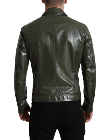 Dolce &amp; Gabbana Emerald Elegance Læderbikerjakke