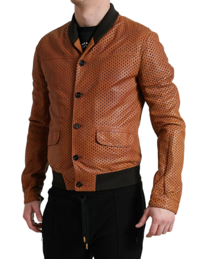 Dolce &amp; Gabbana Elegant Læder Perforeret Bomberjakke