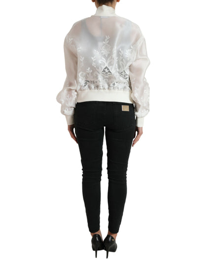 Dolce &amp; Gabbana Elegant Hvid Silke Bomberjakke