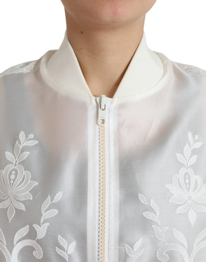 Dolce &amp; Gabbana Elegant Hvid Silke Bomberjakke