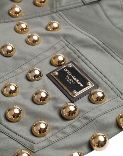 Dolce &amp; Gabbana Smaragdfarvede Shorts med Høj Talje og Udsmykning