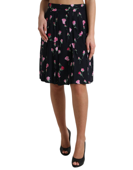 Dolce &amp; Gabbana Elegant Blomstret A-formet Knælang Nederdel